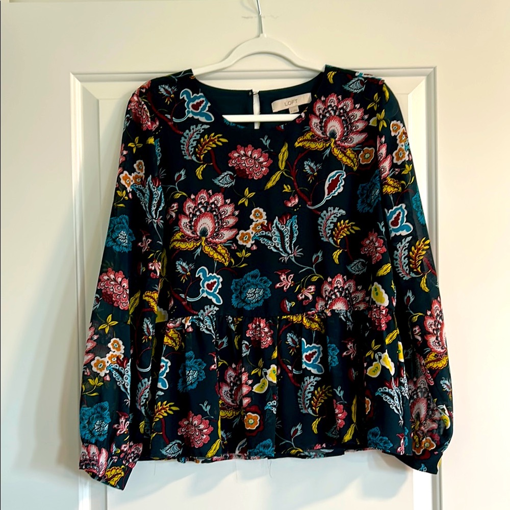 LOFT Turquoise Peplum Blouse with Long Sleeves